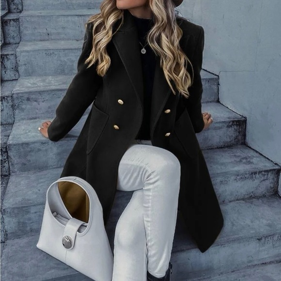 Jackets & Blazers - Elegant Lapel Collar Double Breasted Overcoat